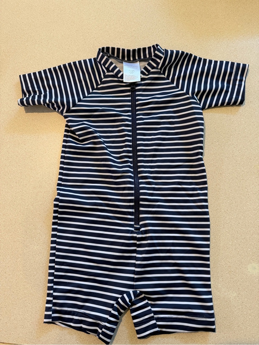 Moon & Back by Hanna Andersson Navy & White Striped Zip-Front Rashguard